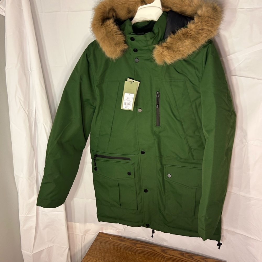 Goodfellow & Co Men's Olive Puffer Jacket with Faux Fur Hood - Picture 5 of 5
